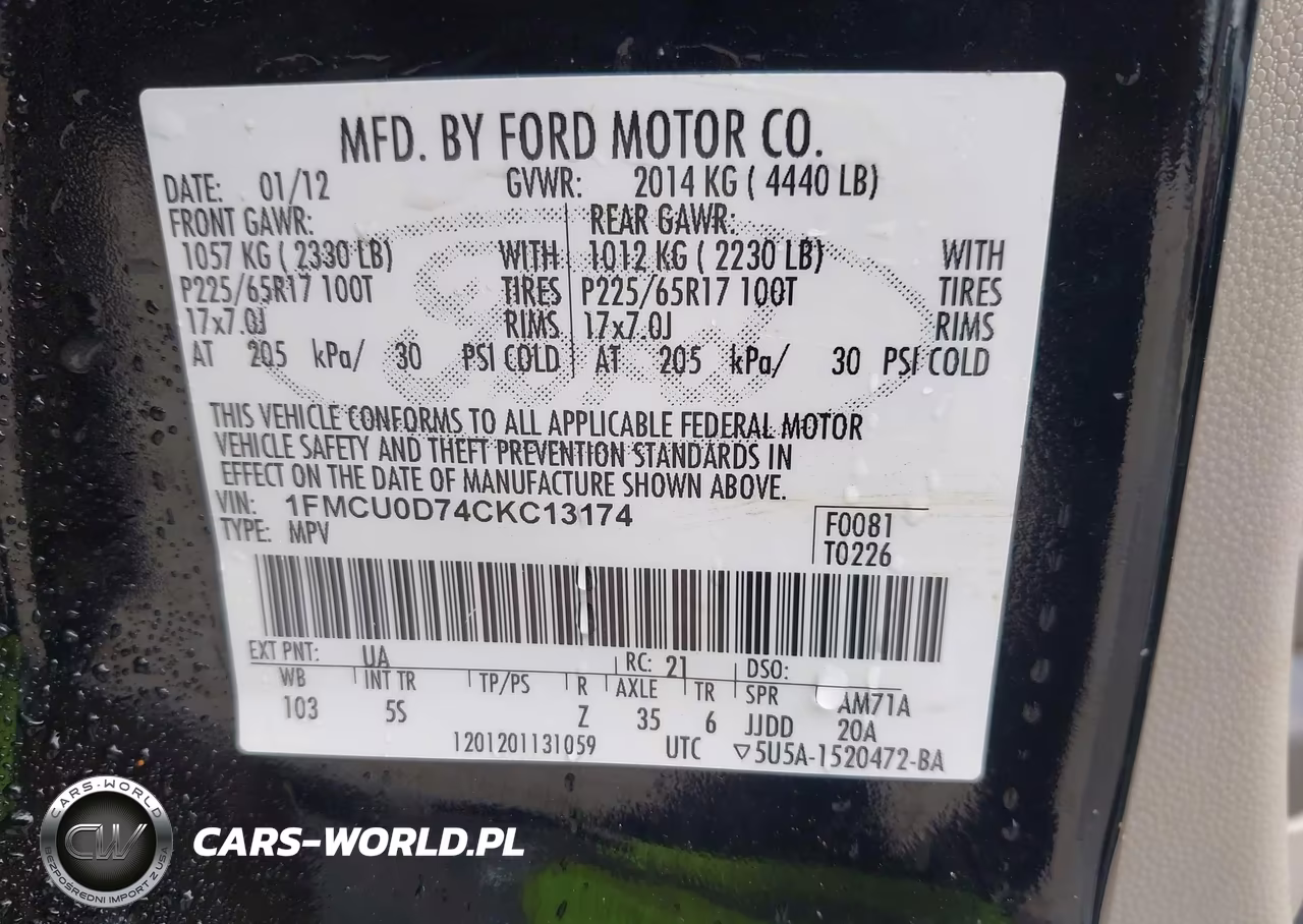 2012 Ford Escape Xlt VIN:1FMCU0D74CKC13174 - 9