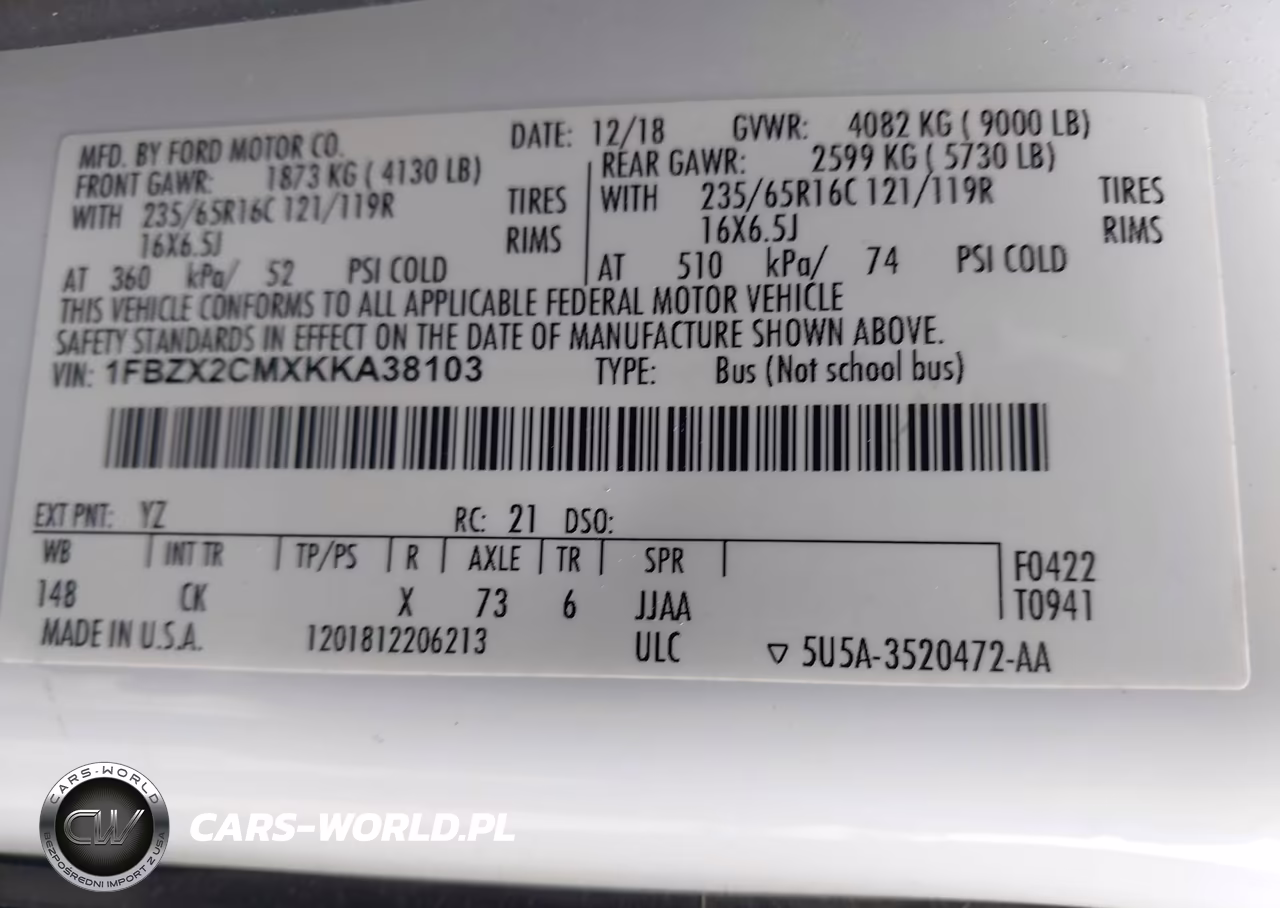 2019 Ford Transit-350 Xlt VIN:1FBZX2CMXKKA38103 - 9