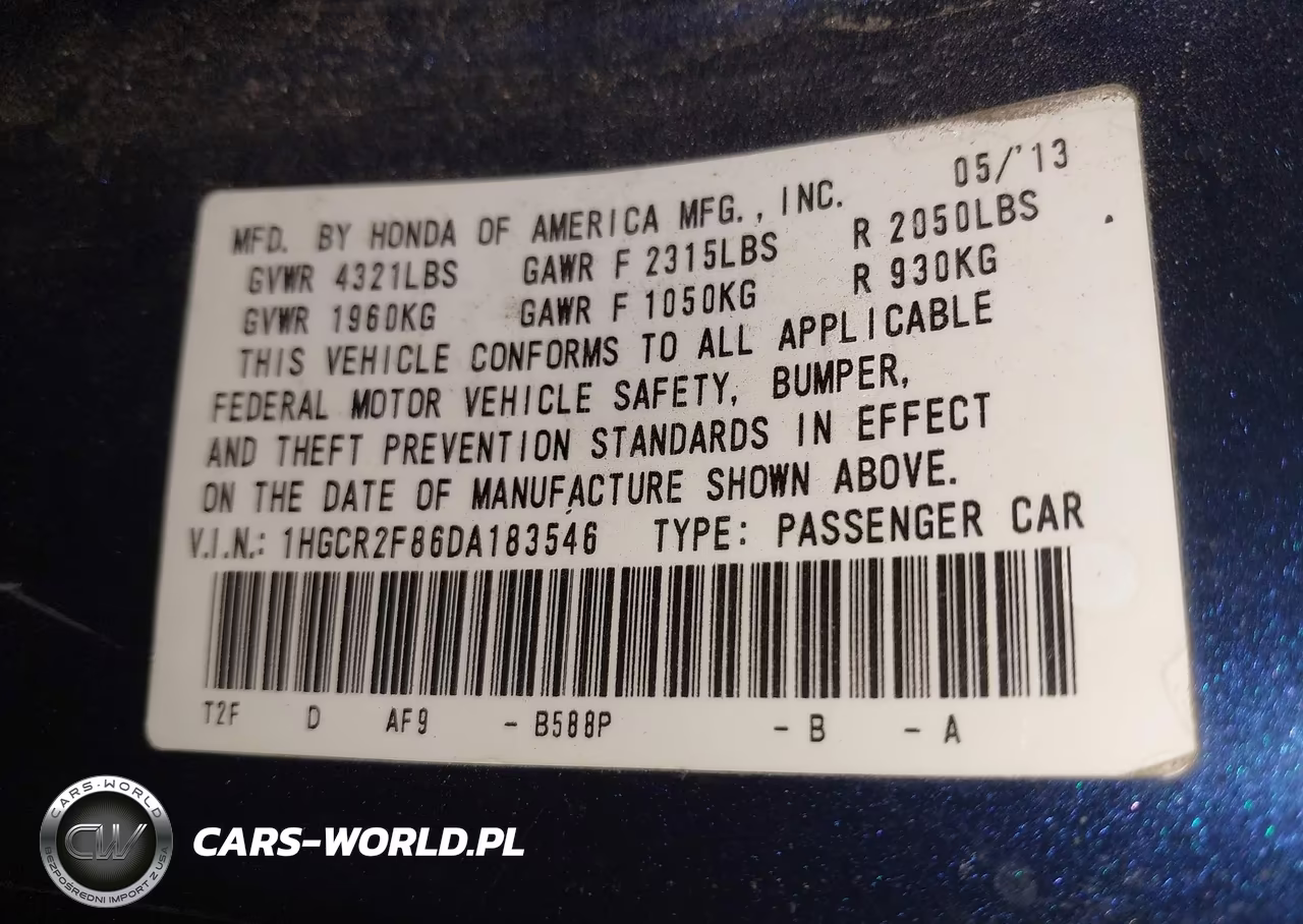 2013 Honda Accord Ex-L VIN:1HGCR2F86DA183546 - 9