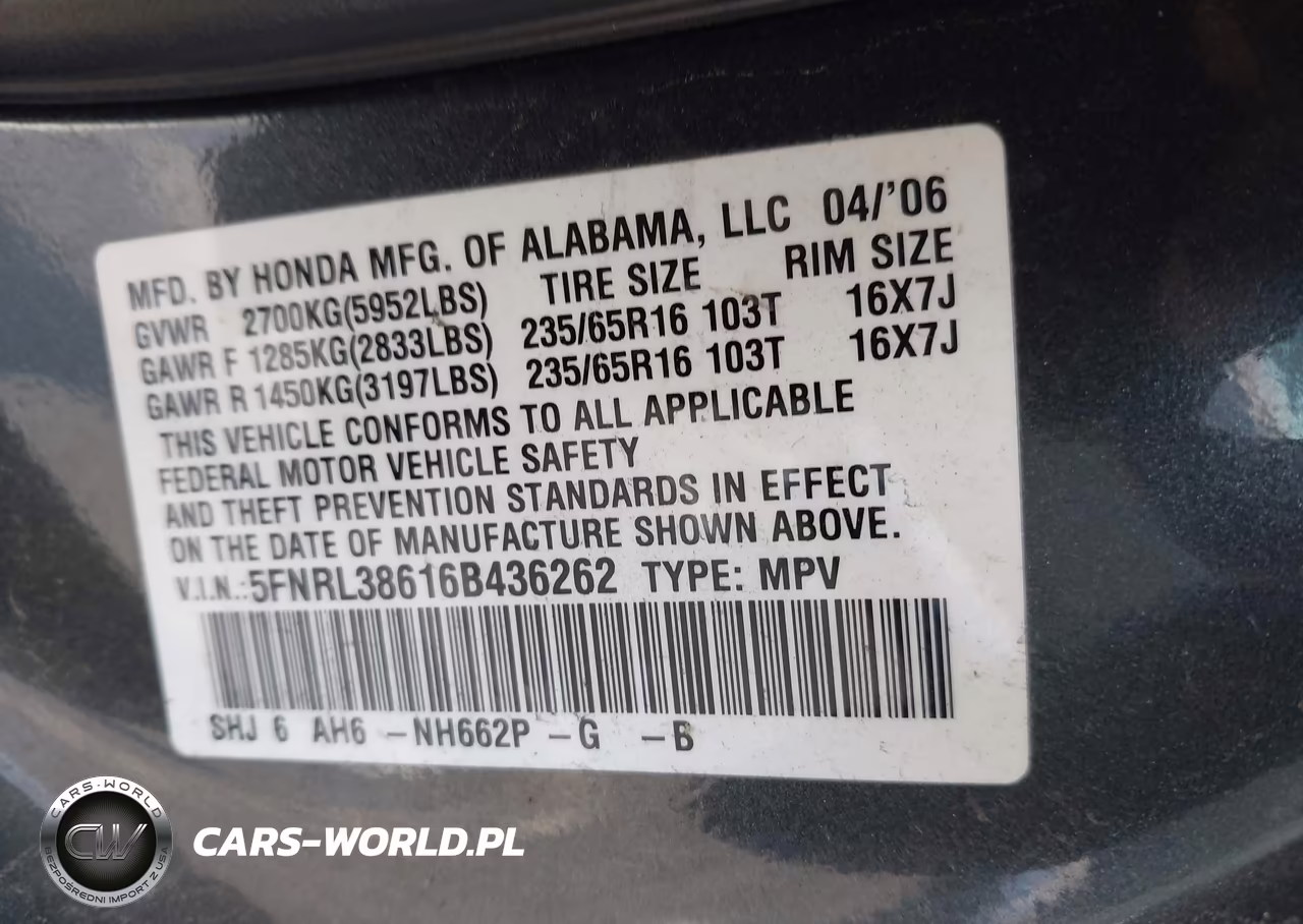 2006 Honda Odyssey Ex-L VIN:5FNRL38616B436262 - 9