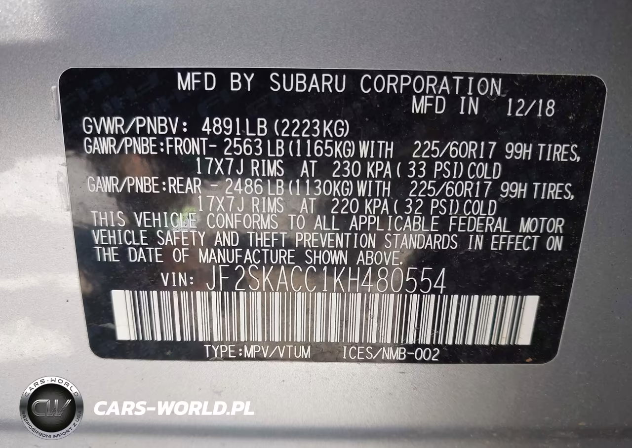 2019 Subaru Forester VIN:JF2SKACC1KH480554 - 9