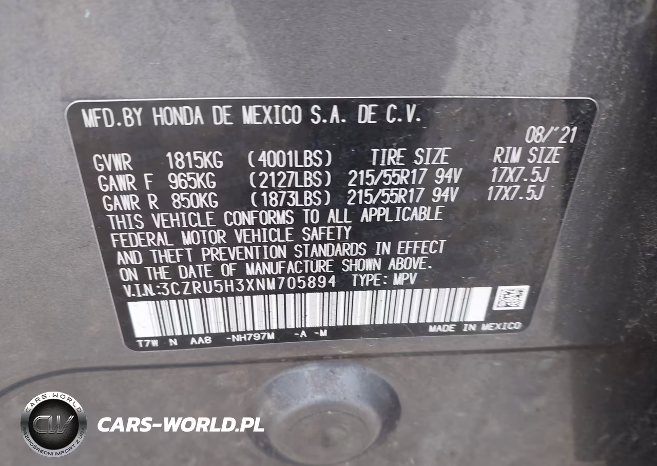 2022 Honda Hr-V 2Wd Lx VIN:3CZRU5H3XNM705894 - 9