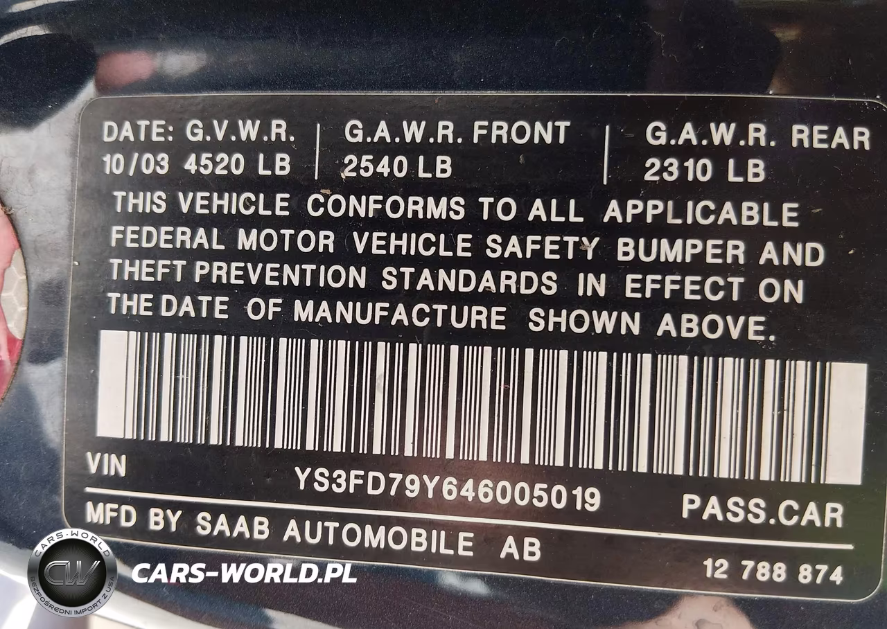 2004 Saab 9-3 Arc VIN:YS3FD79Y646005019 - 9
