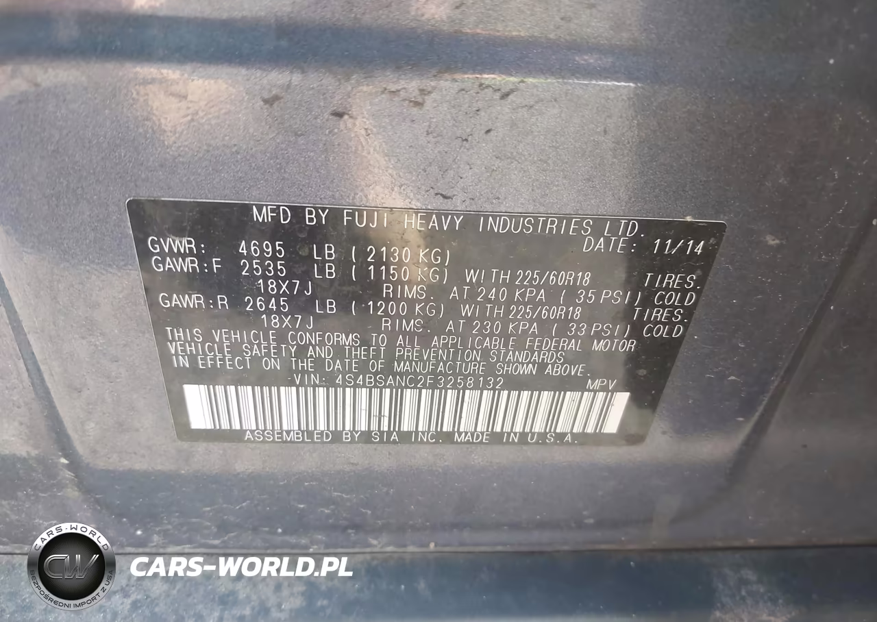 2015 Subaru Outback 2.5I Limited VIN:4S4BSANC2F3258132 - 9