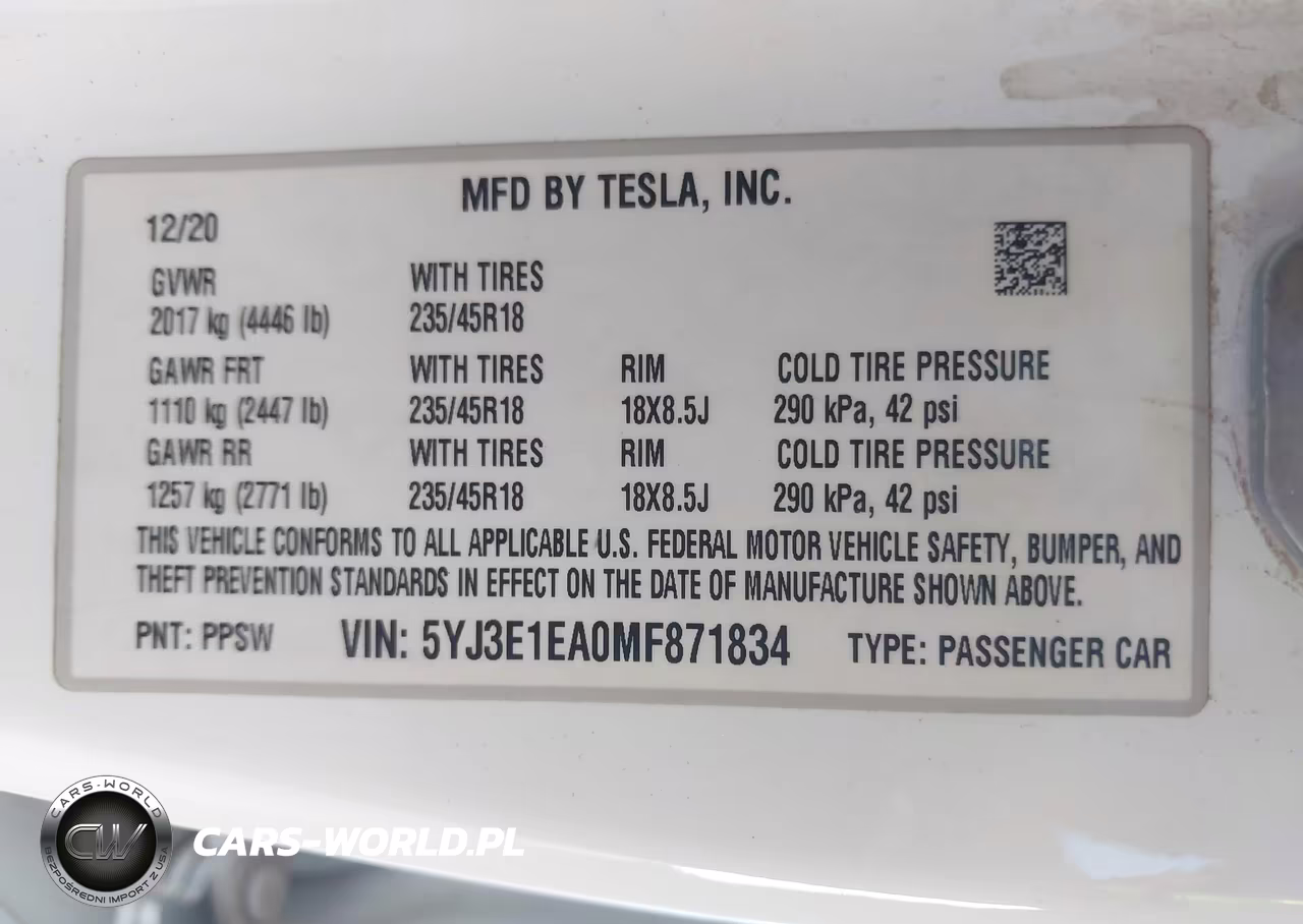 2021 Tesla Model 3 Standard Range Plus Rear-Wheel Drive VIN:5YJ3E1EA0MF871834 - 9