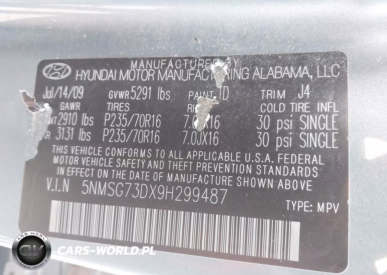 2009 Hyundai Santa Fe Gls VIN:5NMSG73DX9H299487 - 9