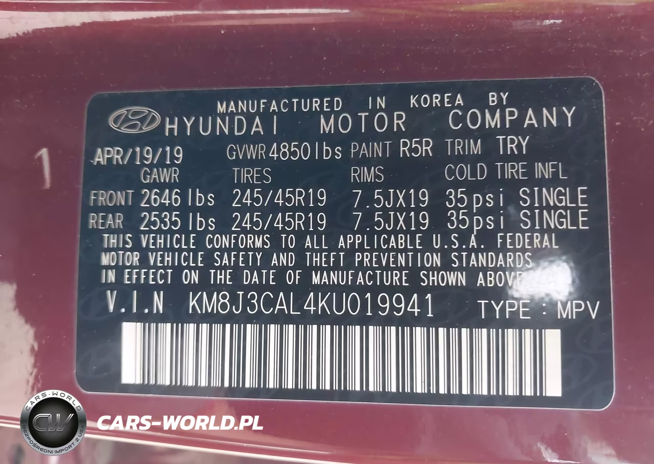 2019 Hyundai Tucson Night VIN:KM8J3CAL4KU019941 - 9