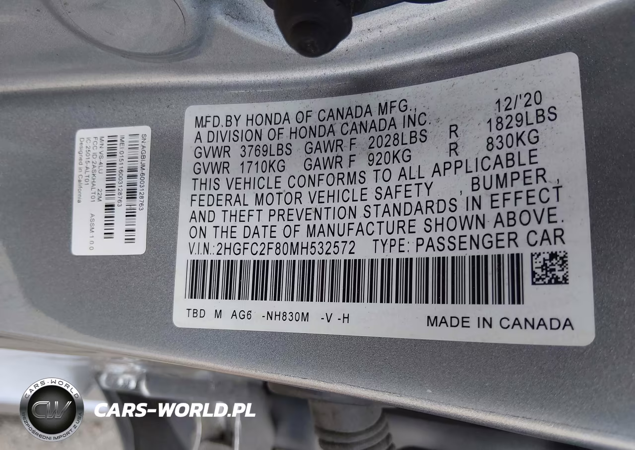 2021 Honda Civic Sport VIN:2HGFC2F80MH532572 - 9