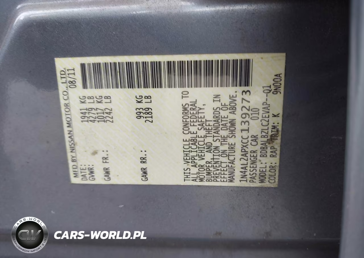 2012 Nissan Altima 2.5 S VIN:1N4AL2APXCC139273 - 9