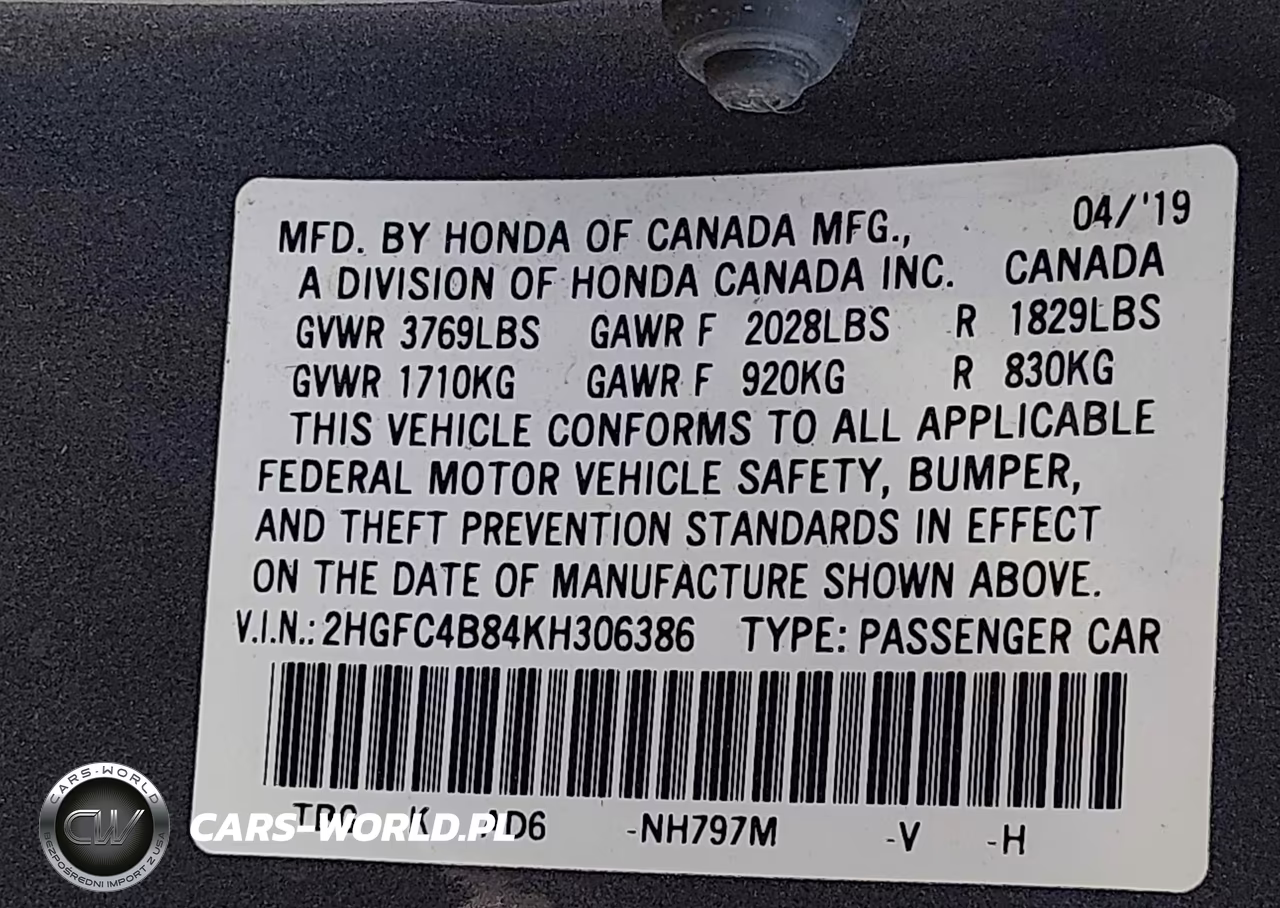 2019 Honda Civic Sport VIN:2HGFC4B84KH306386 - 9