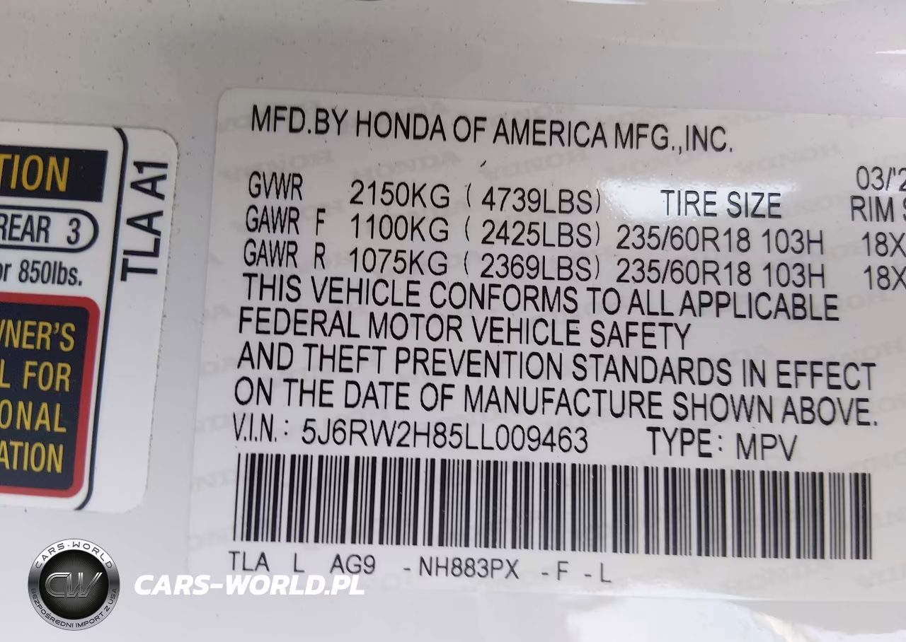 2020 Honda Cr-V Awd Ex-L VIN:5J6RW2H85LL009463 - 9