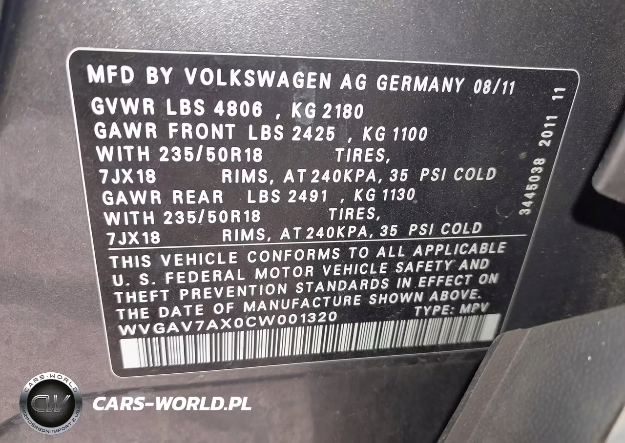 2012 Volkswagen Tiguan S VIN:WVGAV7AX0CW001320 - 9