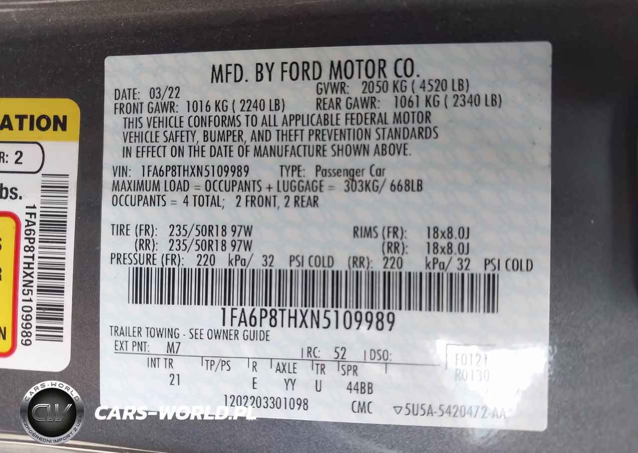 2022 Ford Mustang Ecoboost Fastback VIN:1FA6P8THXN5109989 - 9