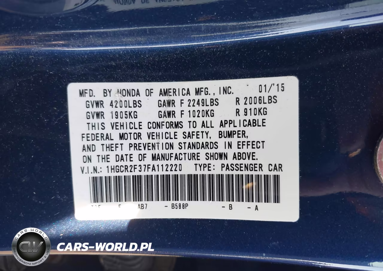 2015 Honda Accord Lx VIN:1HGCR2F37FA112220 - 9