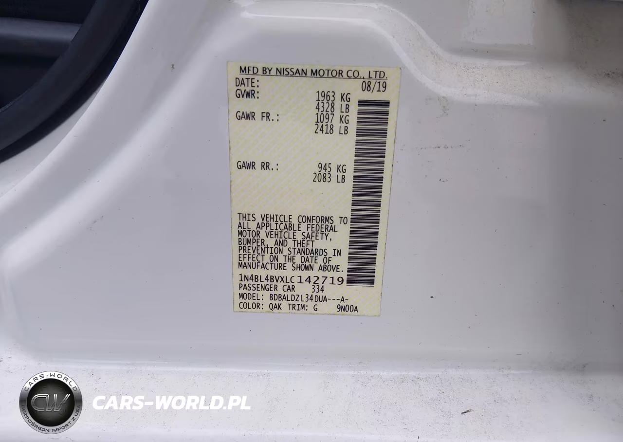 2020 Nissan Altima S Fwd VIN:1N4BL4BVXLC142719 - 9