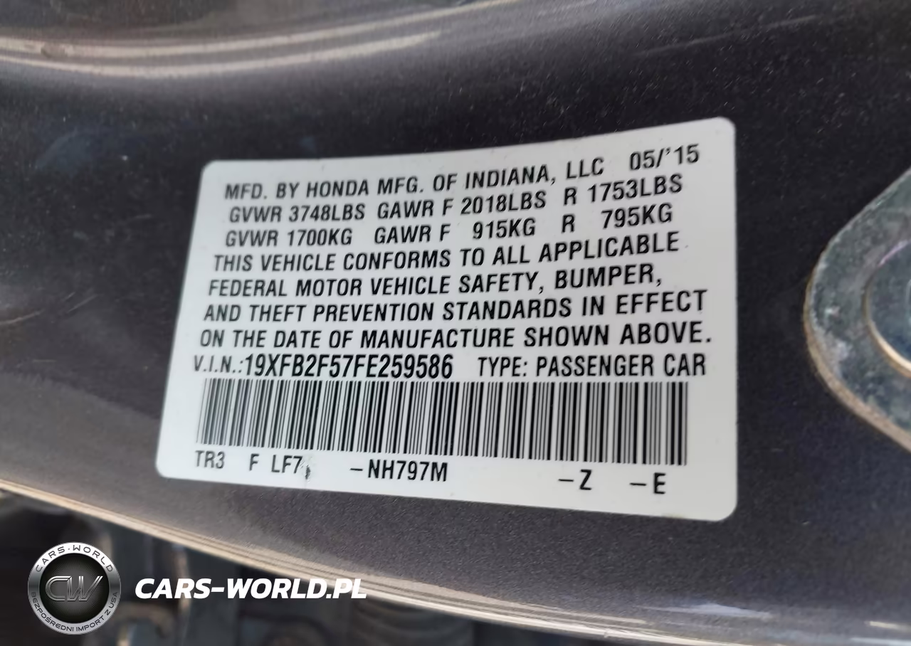 2015 Honda Civic Lx VIN:19XFB2F57FE259586 - 9