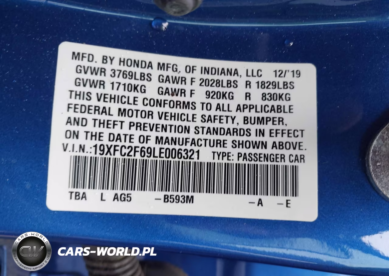 2020 Honda Civic Lx VIN:19XFC2F69LE006321 - 9