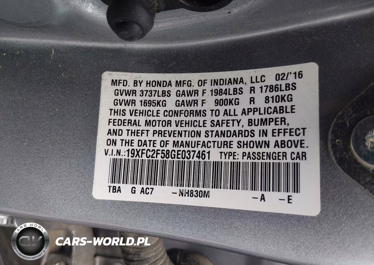 2016 Honda Civic Lx VIN:19XFC2F58GE037461 - 9