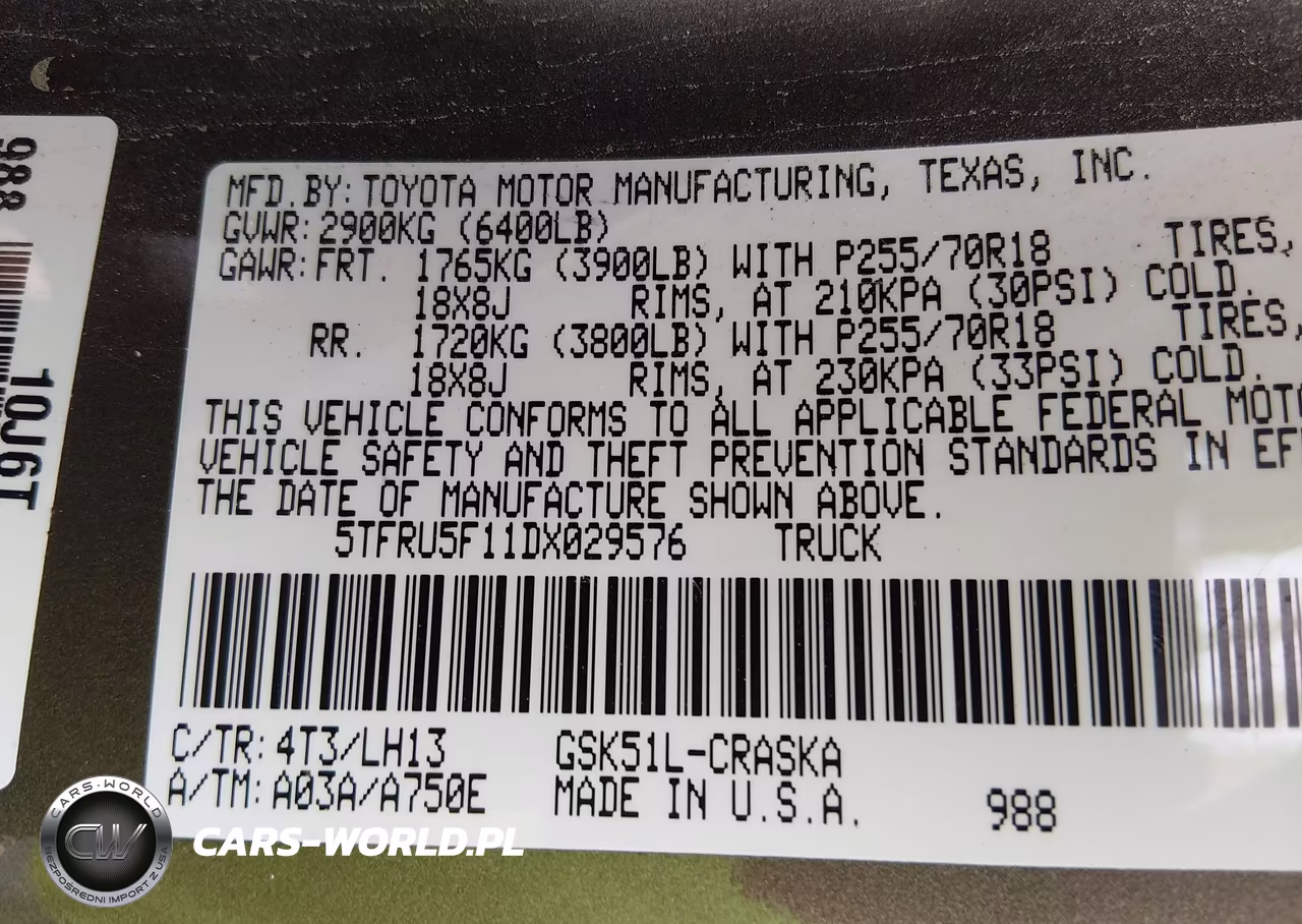 2013 Toyota Tundra Grade V6 VIN:5TFRU5F11DX029576 - 9