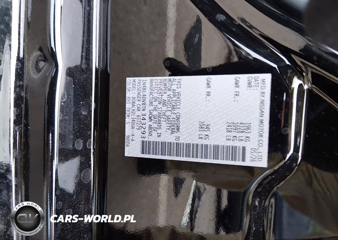 2026 Nissan Altima Sv Fwd VIN:1N4BL4DV8TN343293 - 9
