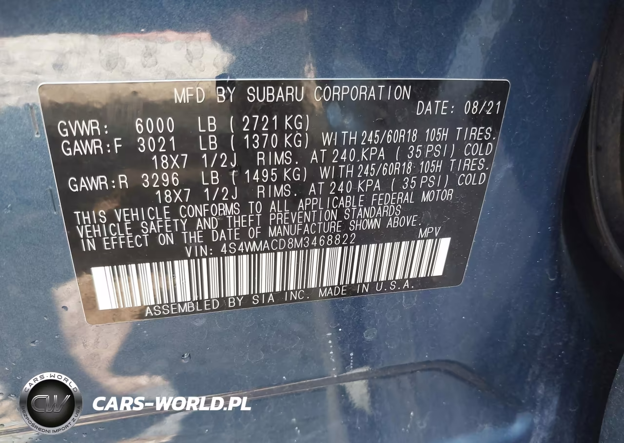 2021 Subaru Ascent Premium VIN:4S4WMACD8M3468822 - 9