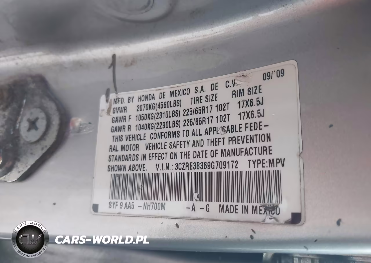 2009 Honda Cr-V Lx VIN:3CZRE38369G709172 - 9