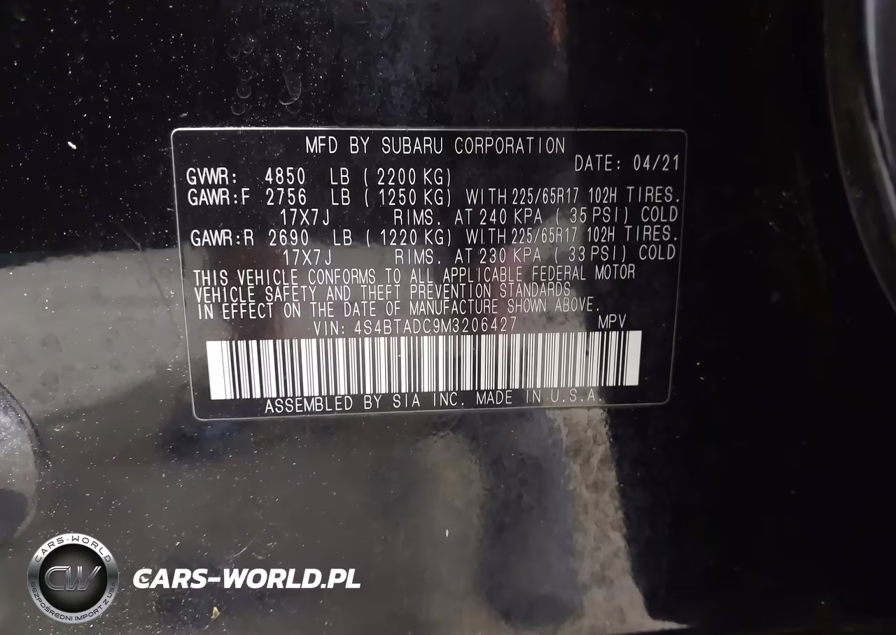 2021 Subaru Outback Premium VIN:4S4BTADC9M3206427 - 9