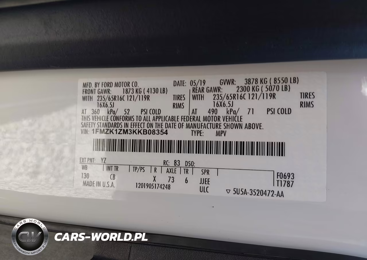 2019 Ford Transit-150 Xl VIN:1FMZK1ZM3KKB08354 - 9