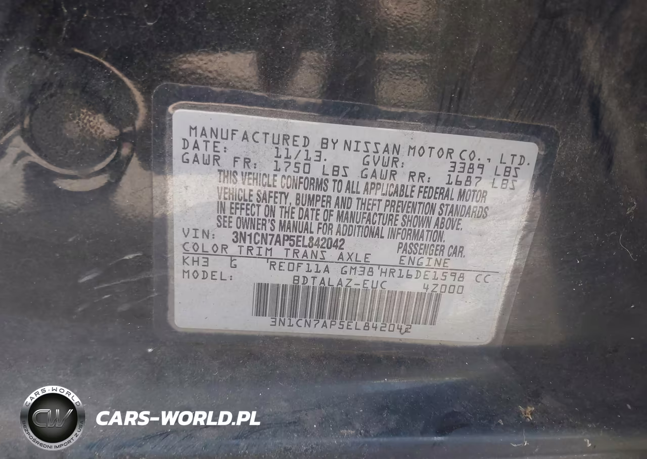 2014 Nissan Versa 1.6 S-1.6 S+-1.6 Sl-1.6 Sv-S VIN:3N1CN7AP5EL842042 - 9