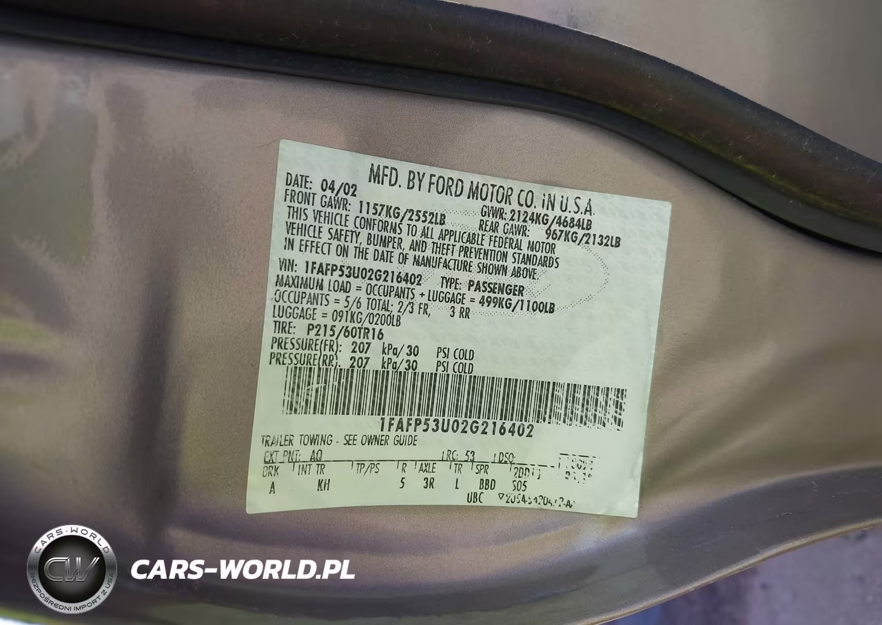 2002 Ford Taurus Se Standard VIN:1FAFP53U02G216402 - 9