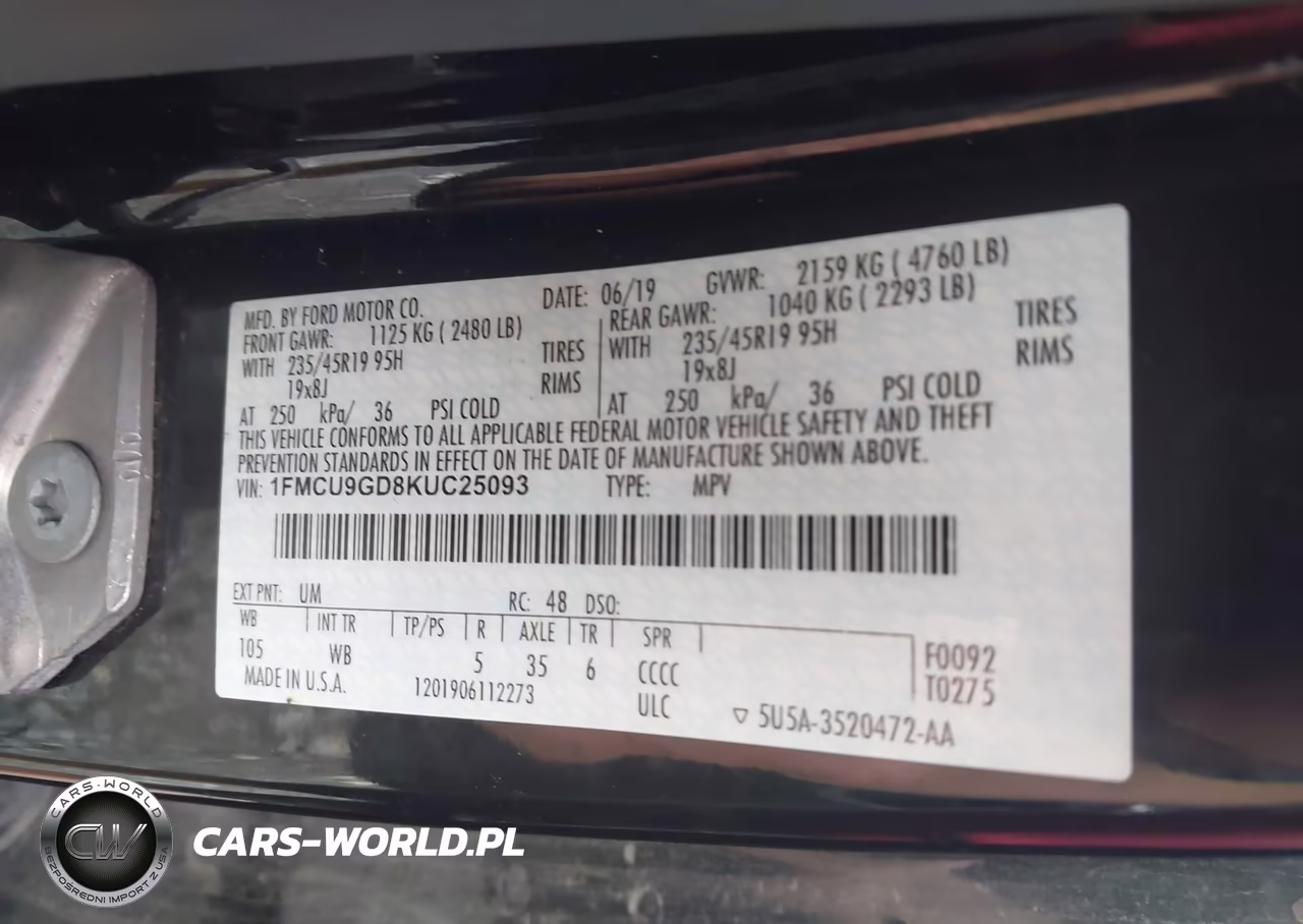 2019 Ford Escape Se VIN:1FMCU9GD8KUC25093 - 9