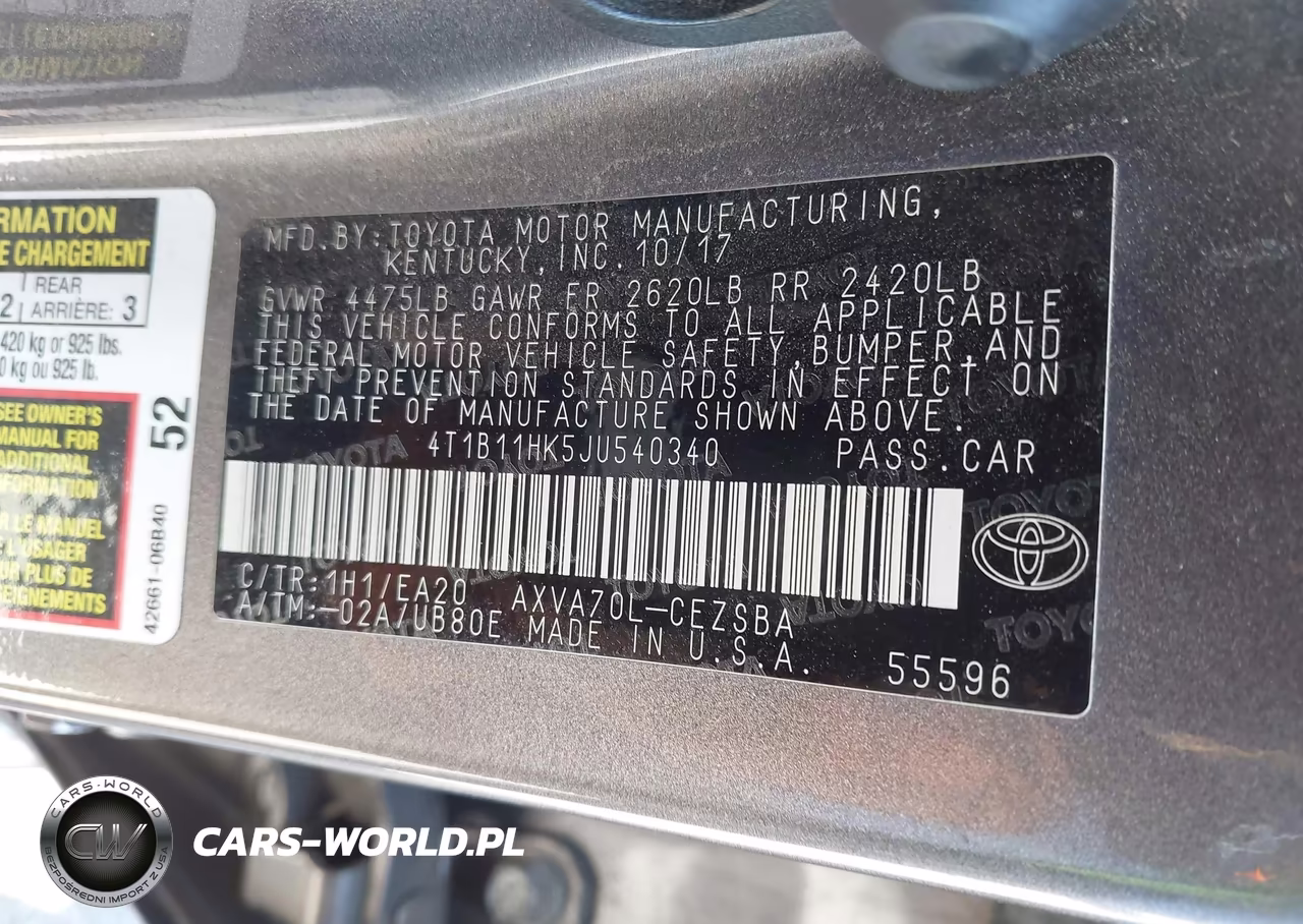 2018 Toyota Camry L-Le-Xle-Se-Xse VIN:4T1B11HK5JU540340 - 9