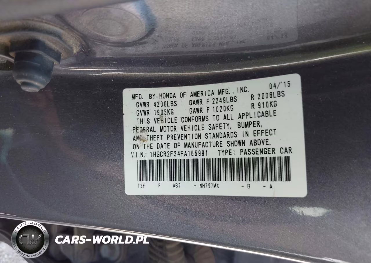 2015 Honda Accord Lx VIN:1HGCR2F34FA165991 - 9