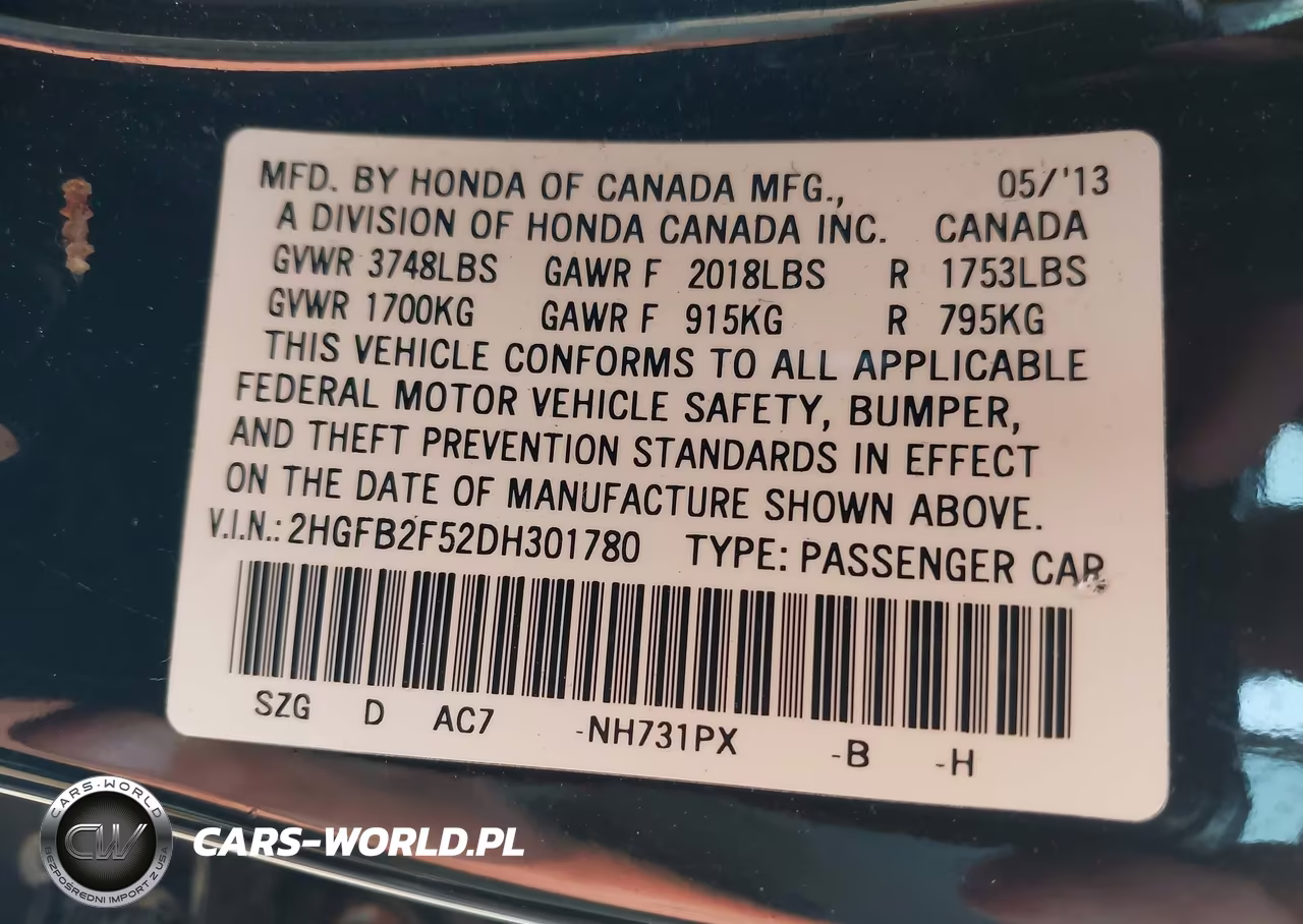 2013 Honda Civic Lx VIN:2HGFB2F52DH301780 - 9
