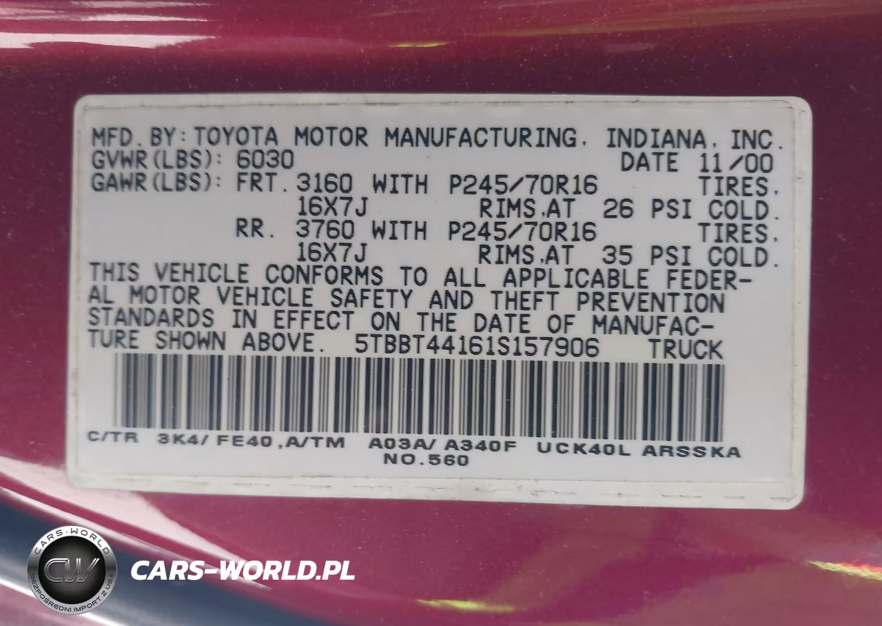 2001 Toyota Tundra Sr5 V8 VIN:5TBBT44161S157906 - 9