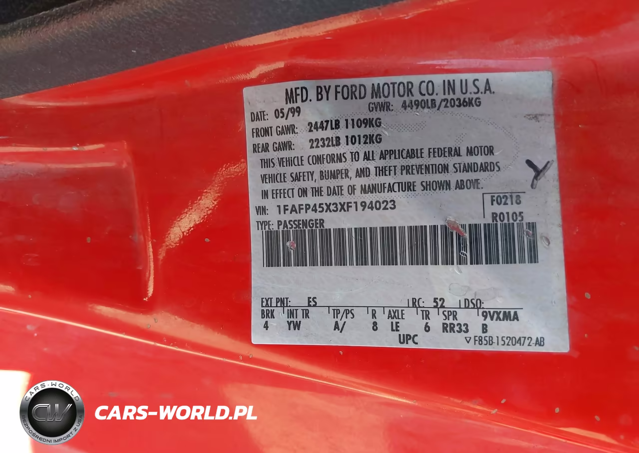 1999 Ford Mustang Gt VIN:1FAFP45X3XF194023 - 9