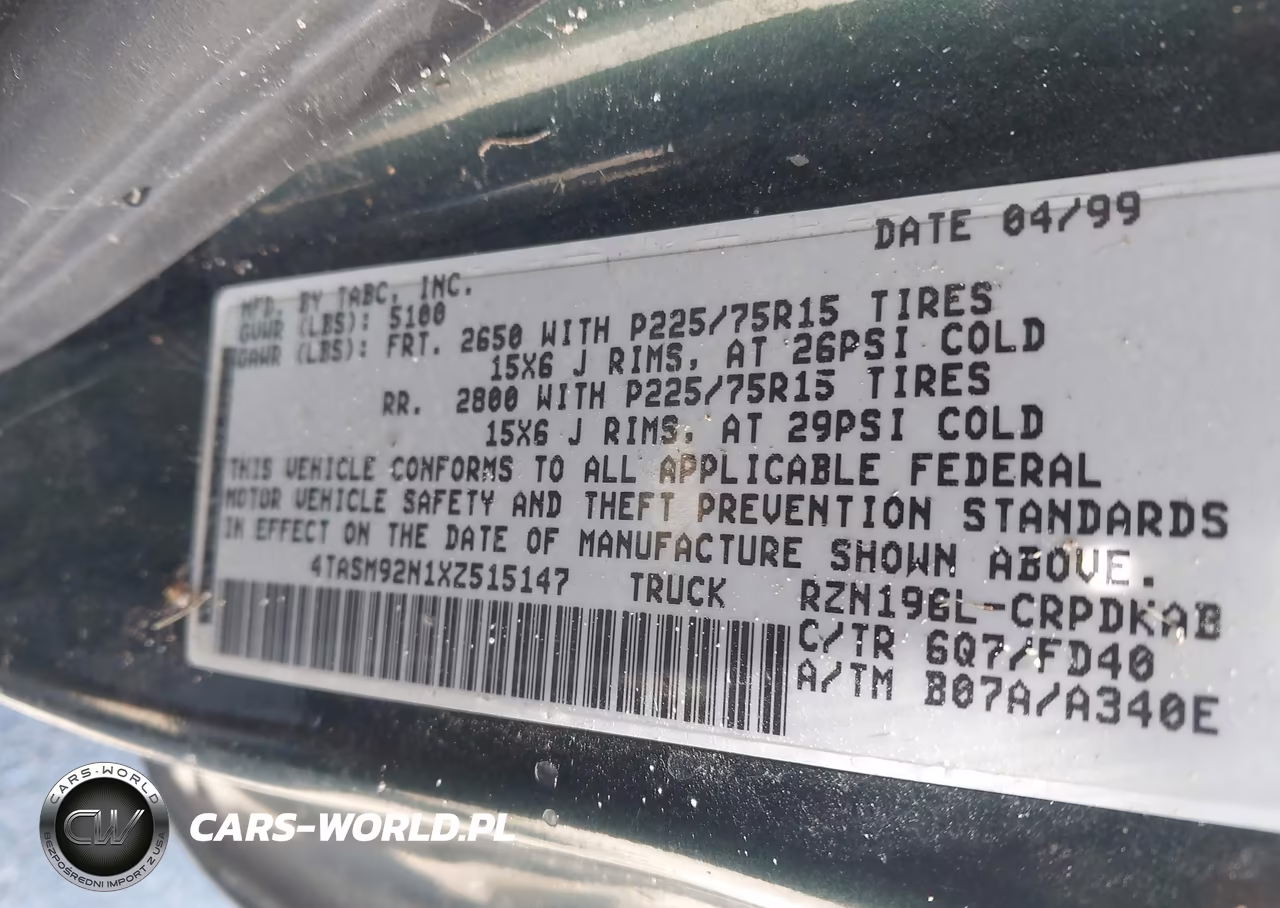 1999 Toyota Tacoma Prerunner VIN:4TASM92N1XZ515147 - 9