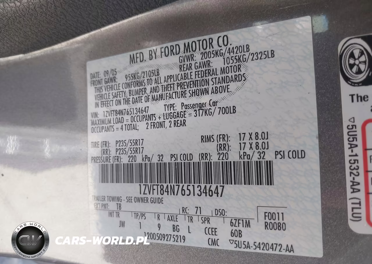 2006 Ford Mustang V6 VIN:1ZVFT84N765134647 - 9