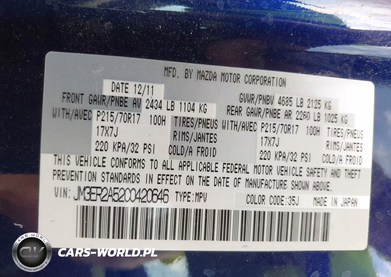 2012 Mazda Cx-7 I Sv VIN:JM3ER2A52C0420646 - 9