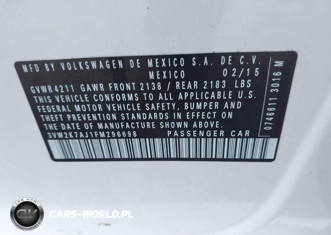 2015 Volkswagen Jetta 2.0L S VIN:3VW2K7AJ1FM296698 - 9