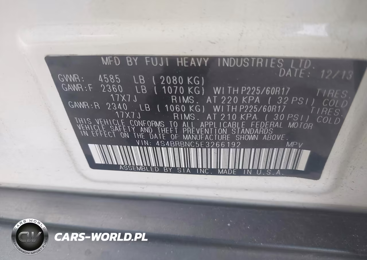 2014 Subaru Outback 2.5I Limited VIN:4S4BRBNC5E3266192 - 9