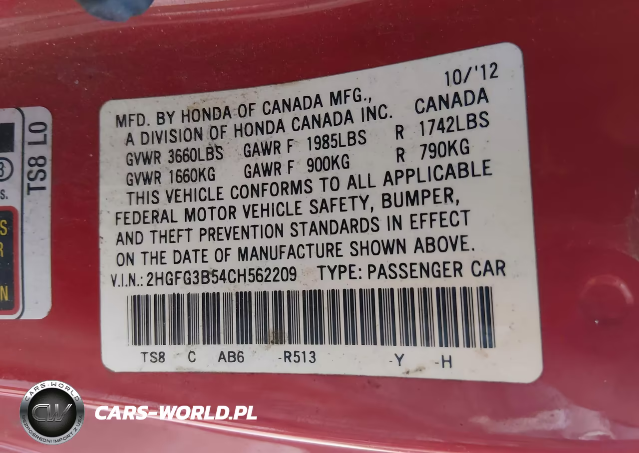 2012 Honda Civic Lx VIN:2HGFG3B54CH562209 - 9