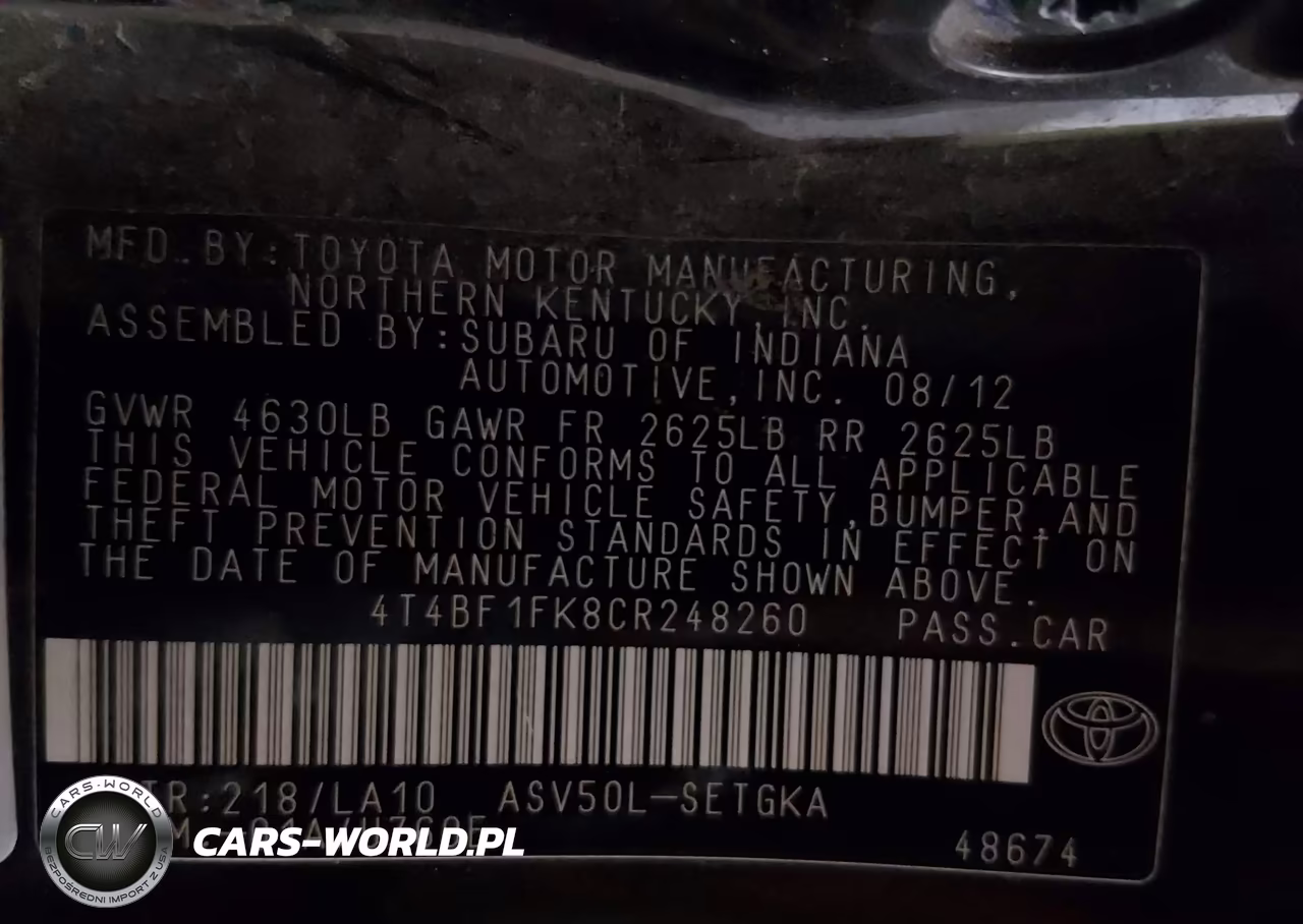 2012 Toyota Camry Xle VIN:4T4BF1FK8CR248260 - 9