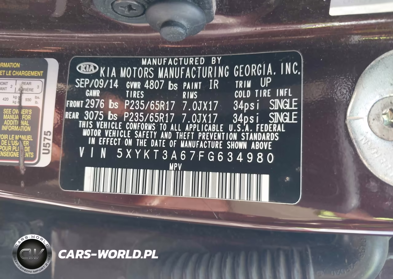 2015 Kia Sorento Lx VIN:5XYKT3A67FG634980 - 9
