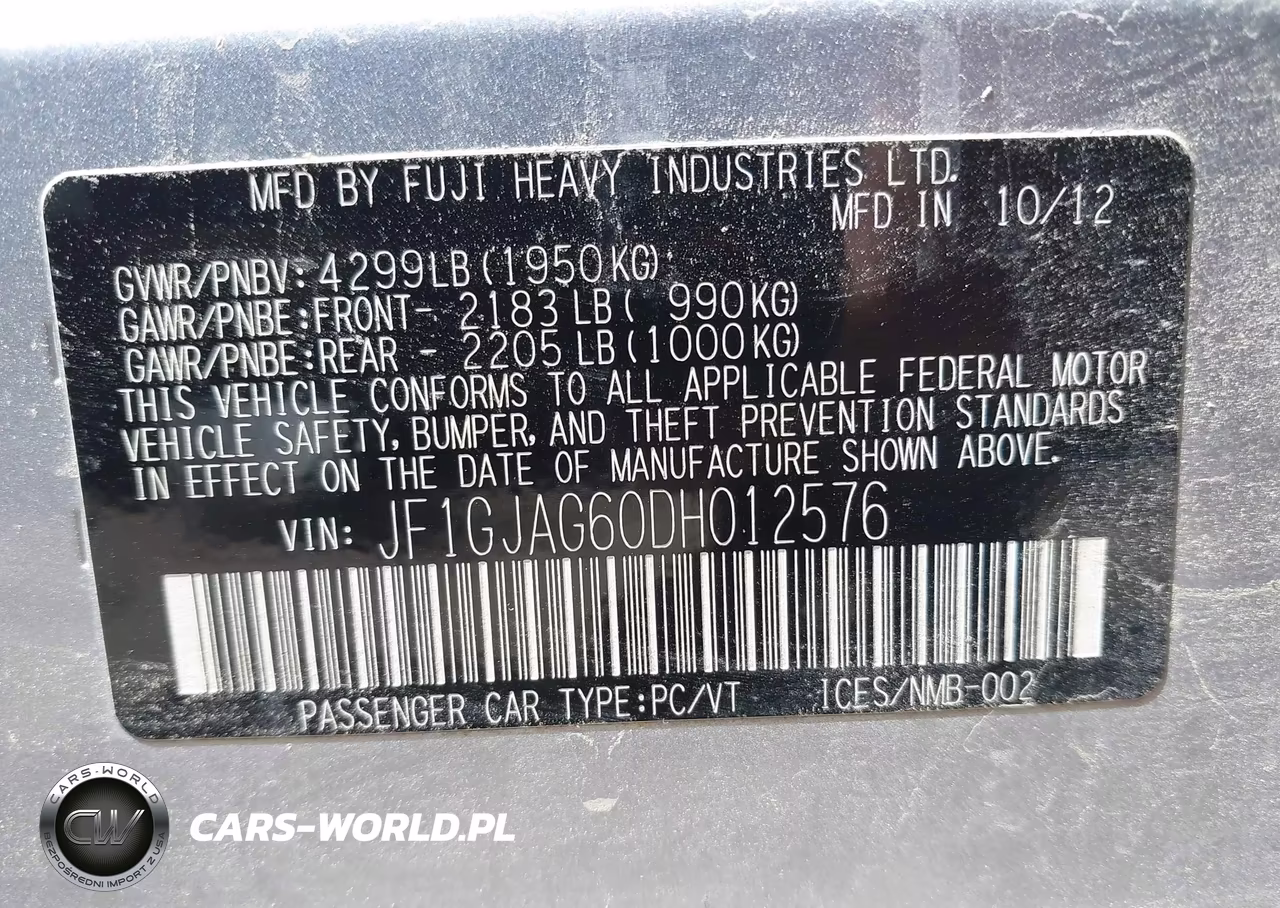 2013 Subaru Impreza 2.0I Limited VIN:JF1GJAG60DH012576 - 9