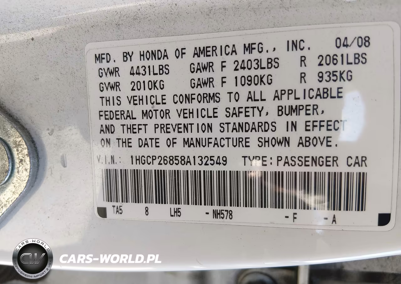 2008 Honda Accord 2.4 Ex-L VIN:1HGCP26858A132549 - 9