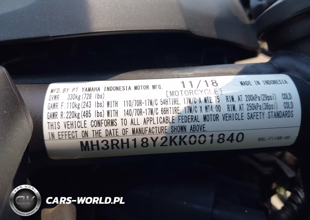 2019 Yamaha Yzfr3 A VIN:MH3RH18Y2KK001840 - 10