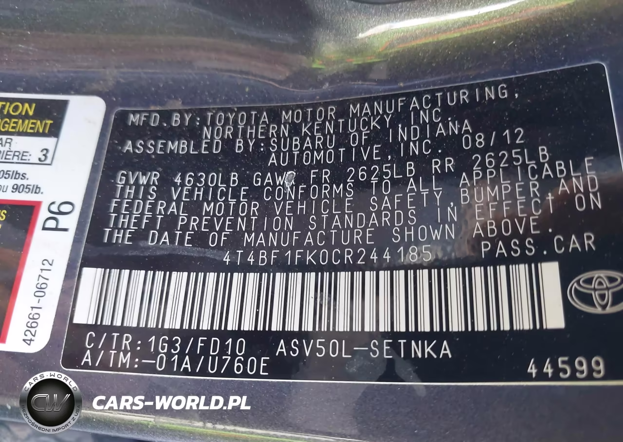 2012 Toyota Camry Le VIN:4T4BF1FK0CR244185 - 9