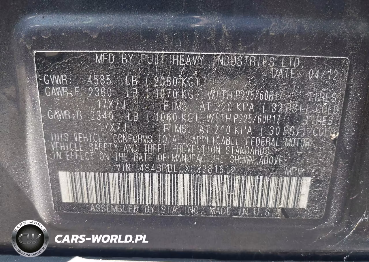 2012 Subaru Outback 2.5I Limited VIN:4S4BRBLCXC3281612 - 9