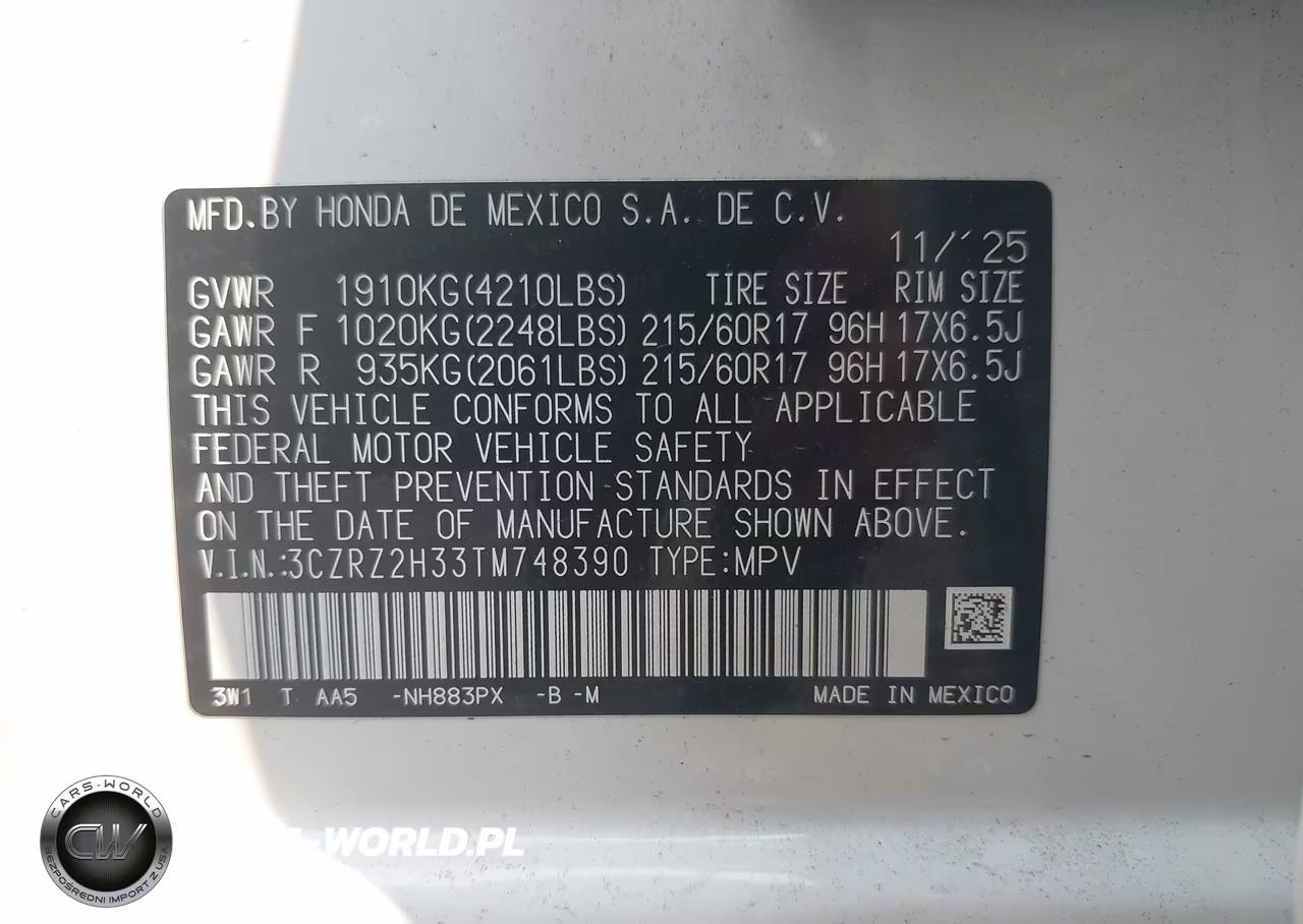 2026 Honda Hr-V Awd Lx VIN:3CZRZ2H33TM748390 - 9